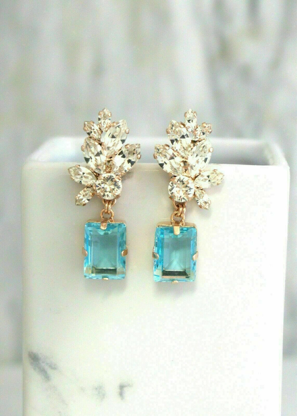 3 CT Emerald Cut Blue Topaz Drop/Dangle Earrings Jewelry Gift Her 925 Sterling Sliver