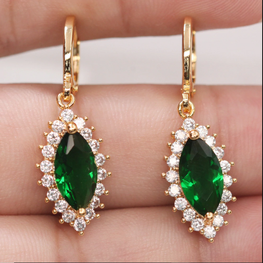 4 CT Marquise Cut Green Emerald Drop/Dangal Halo Earrings 925 Sterling Silver