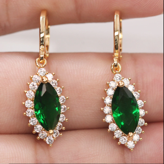 Galina Drop Shaped Dark Green Loop Earring - Laura Designs (India)