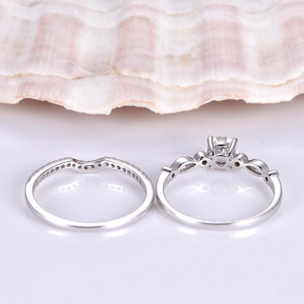 Bridal Set Engagement Ring 1 CT Round Cut Diamond 925 Sterling Silver