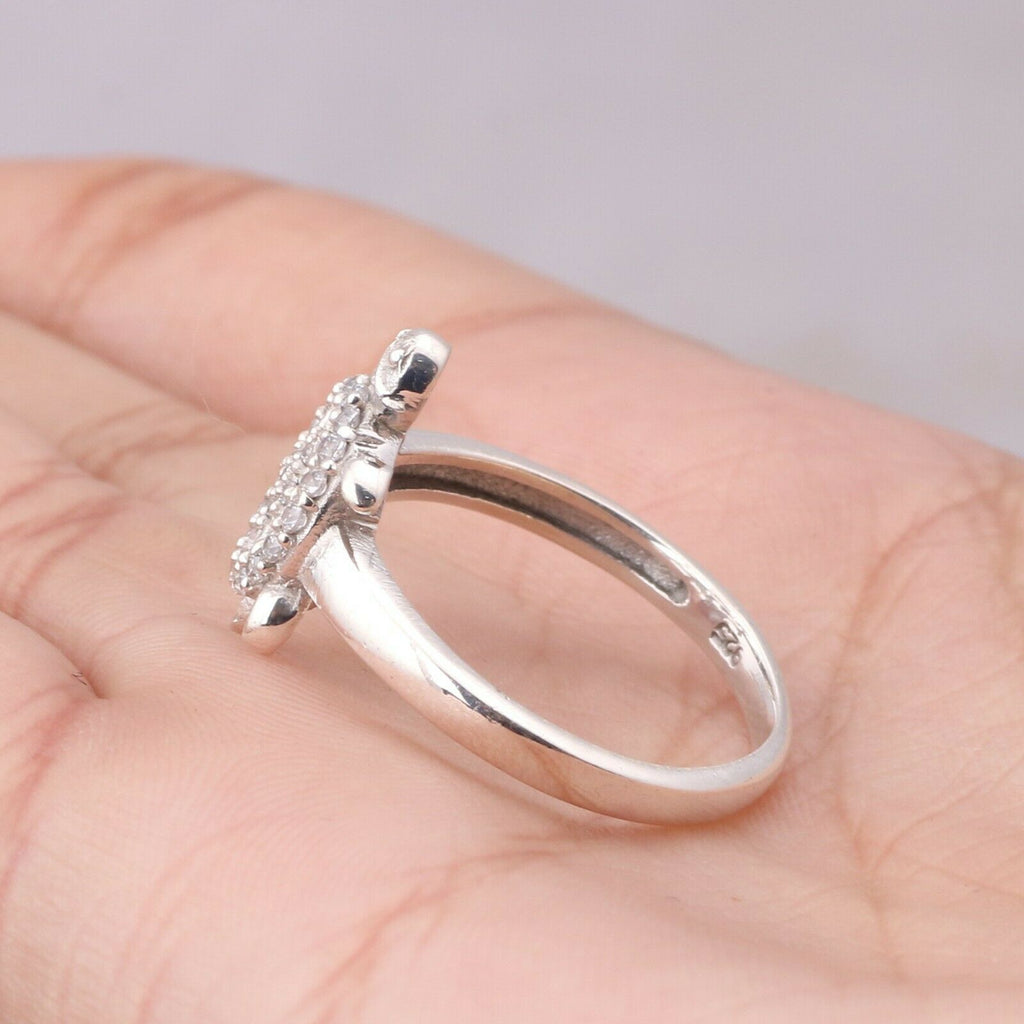 0.25 CT Round Cut Diamond 925 Sterling Silver Turtle Ring