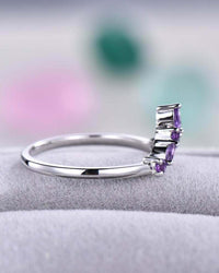 0.90 CT Curved Purple Amethyst Diamond Wedding Band Ring Gift For Her 925 Sterling Silver