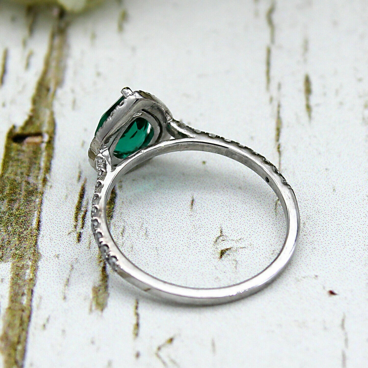 2 CT Pear Cut Green Emerald Diamond 925 Sterling Sliver Wedding Women's Ring