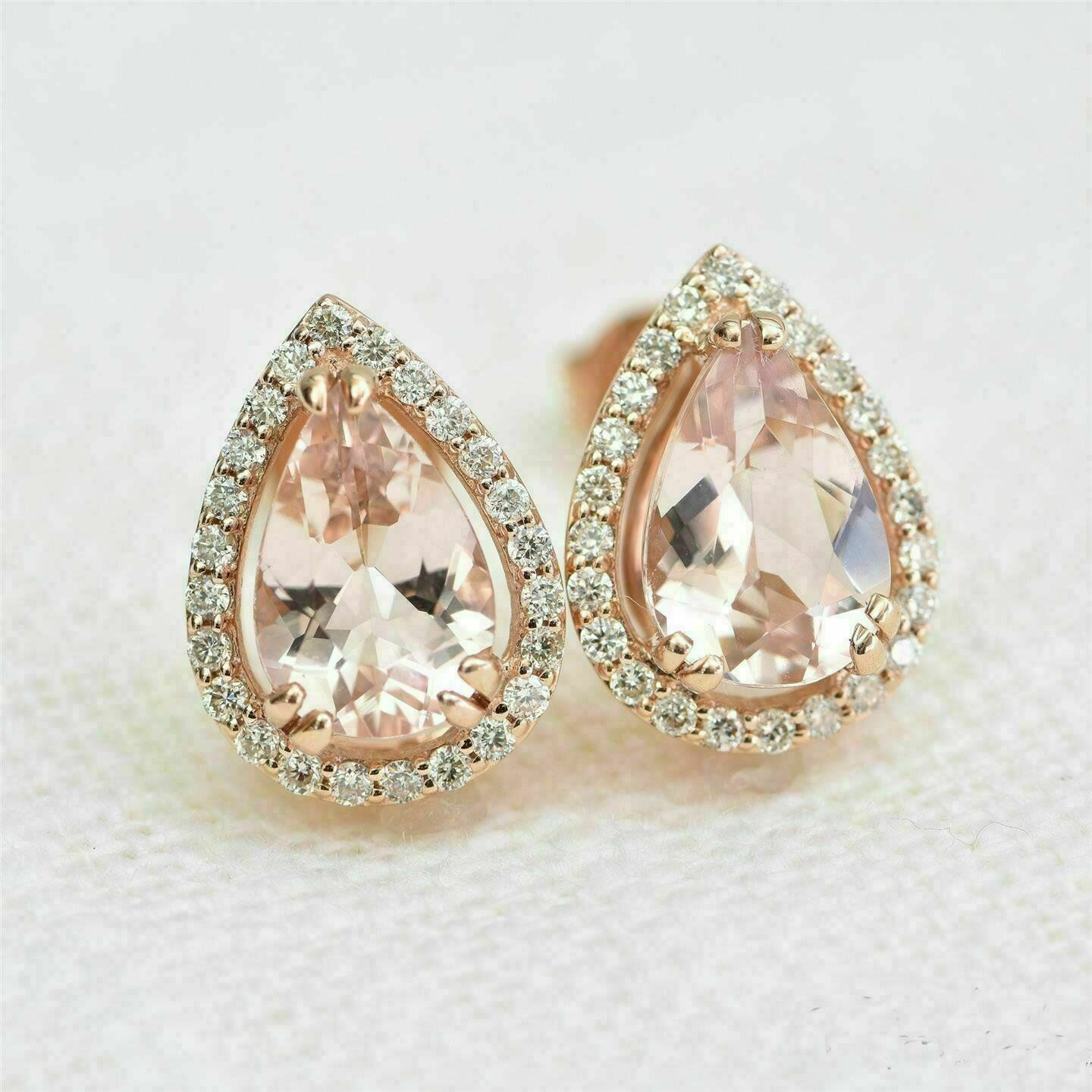 3 CT Pear Cut Peach Morganite Stud Women's Earrings 925 Sterling Sliver