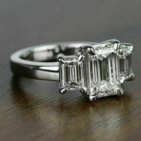 1 CT Emerald Cut Diamond 925 Sterling Sliver Three Stone Engagement Ring