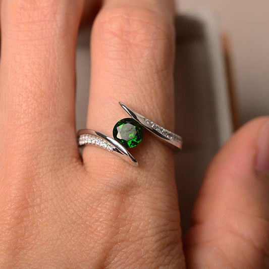 1 CT Round Cut Emerald Diamond 925 Sterling Silver Wedding Rings for Women