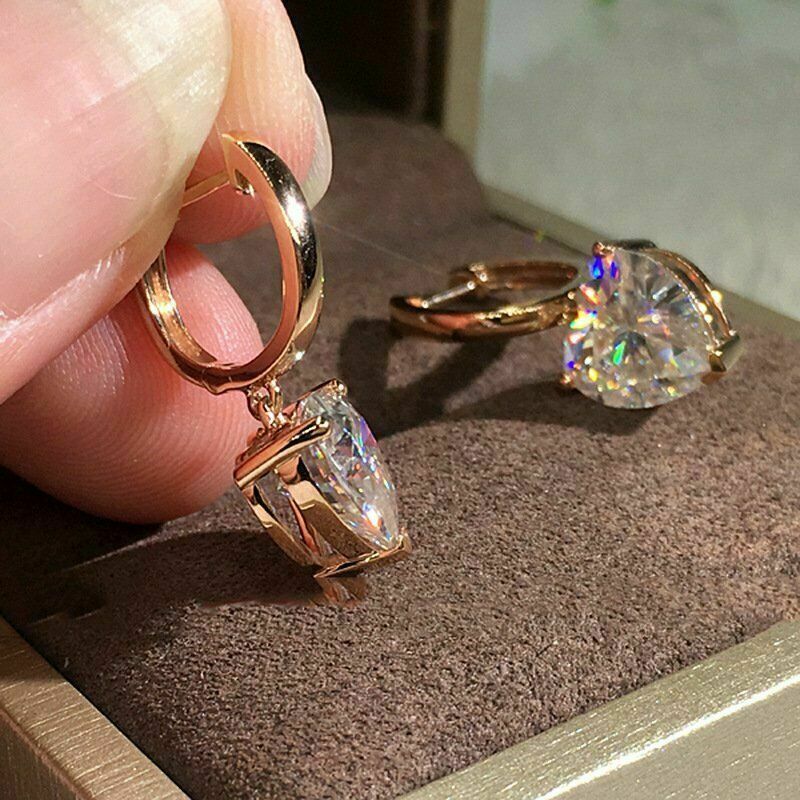 2 CT Heart Cut Earring 925 Sterling Silver Hoop Earring Dangle Earring