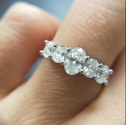 1 CT Oval Cut Diamond Half Eternity Wedding Band Ring 925 Sterling Silver