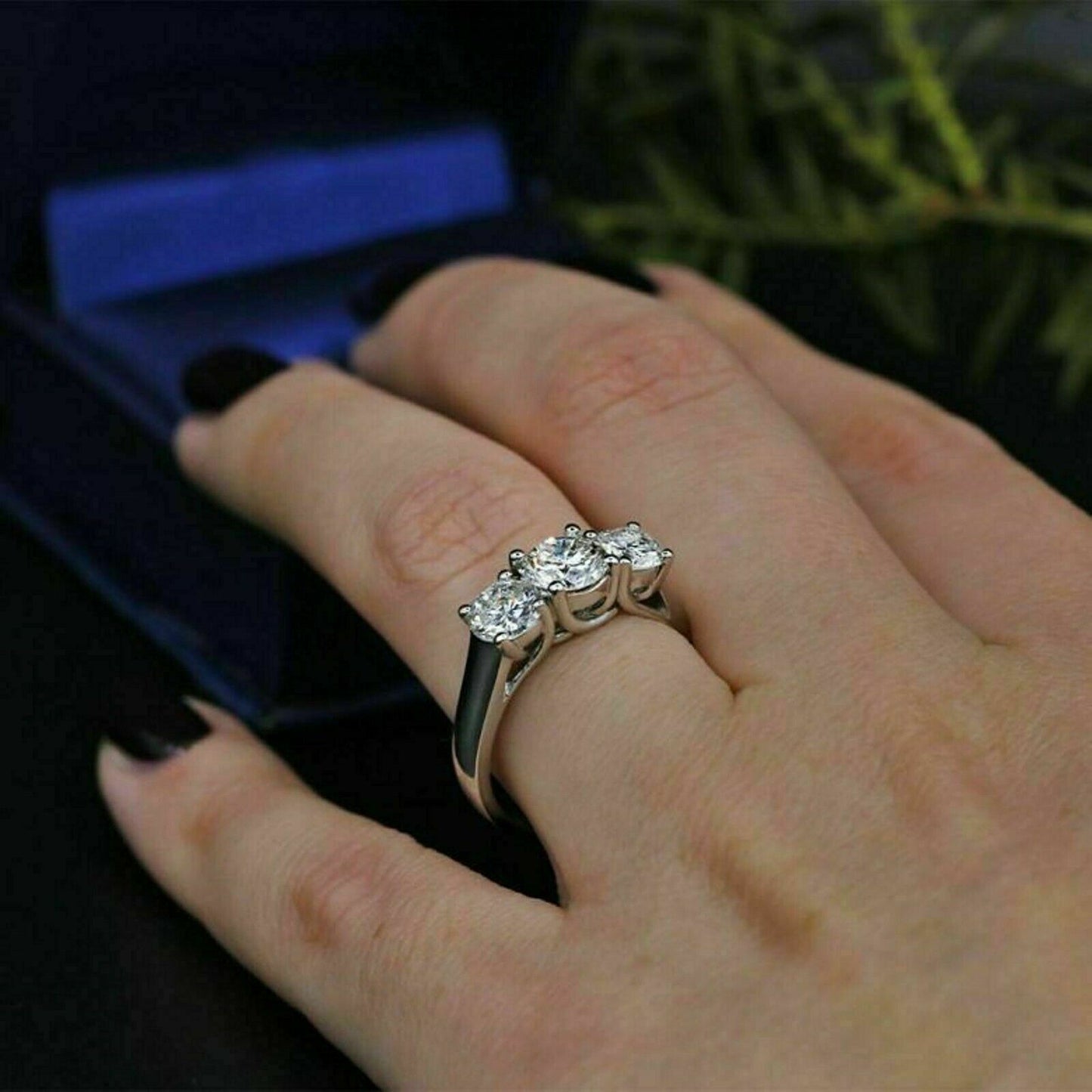 2 CT Round Cut White Diamond 925 Sterling Silver Three Stone Wedding Ring