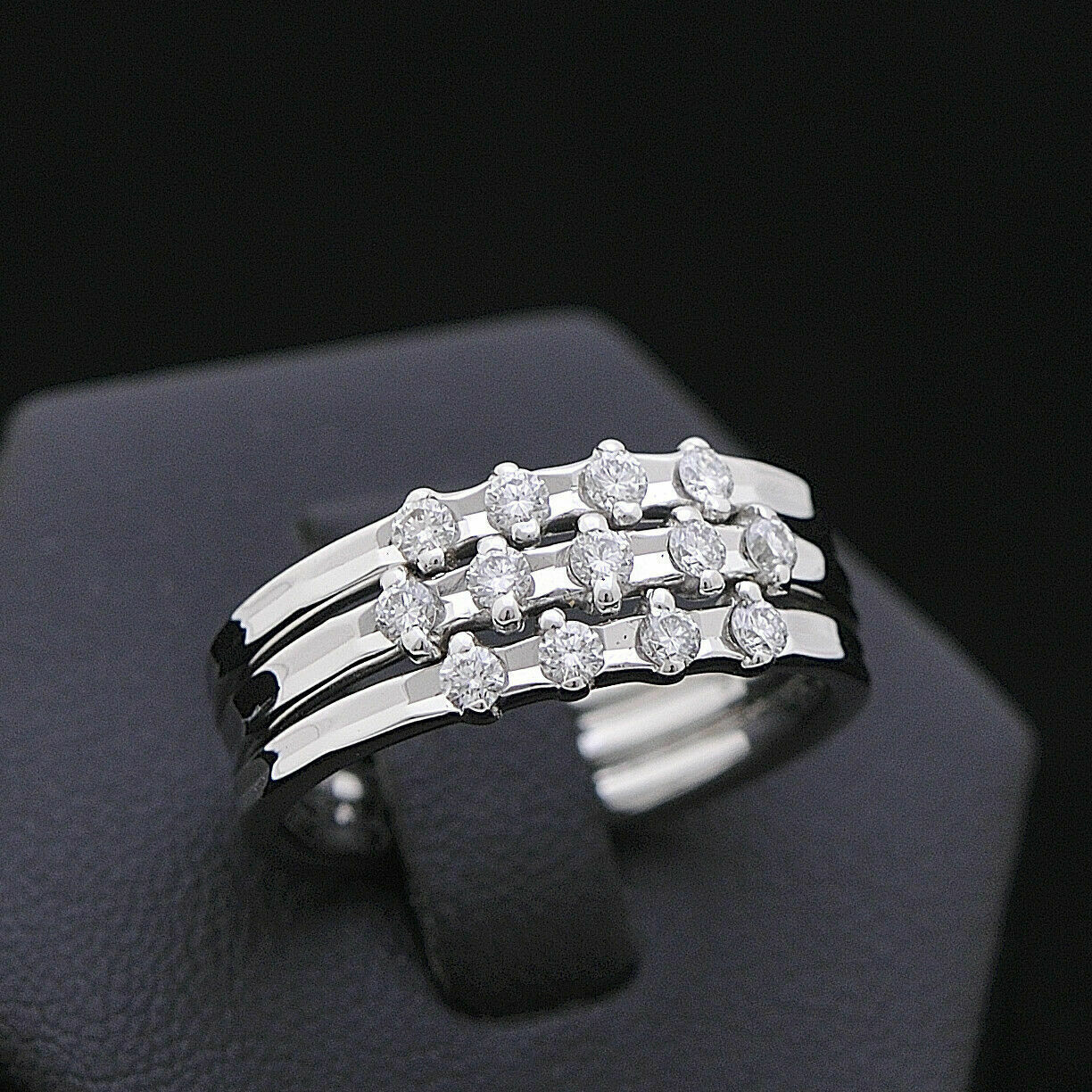 1 CT Round Cut Diamond White Gold Over On 925 Sterling Silver Beautiful Three Row Wedding Ring