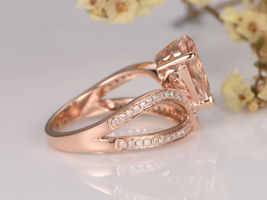 2 CT Pear Cut Morganite Diamond Solitaire Engagement Ring 925 Sterling Silver