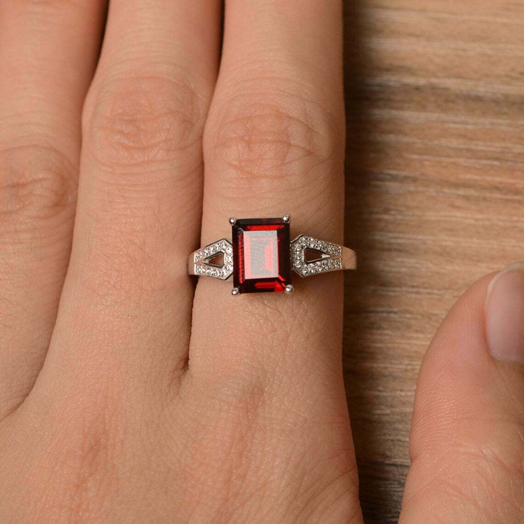 1 CT Emerald Cut Garnet Diamond 925 Sterling Silver Solitaire Anniversary Ring