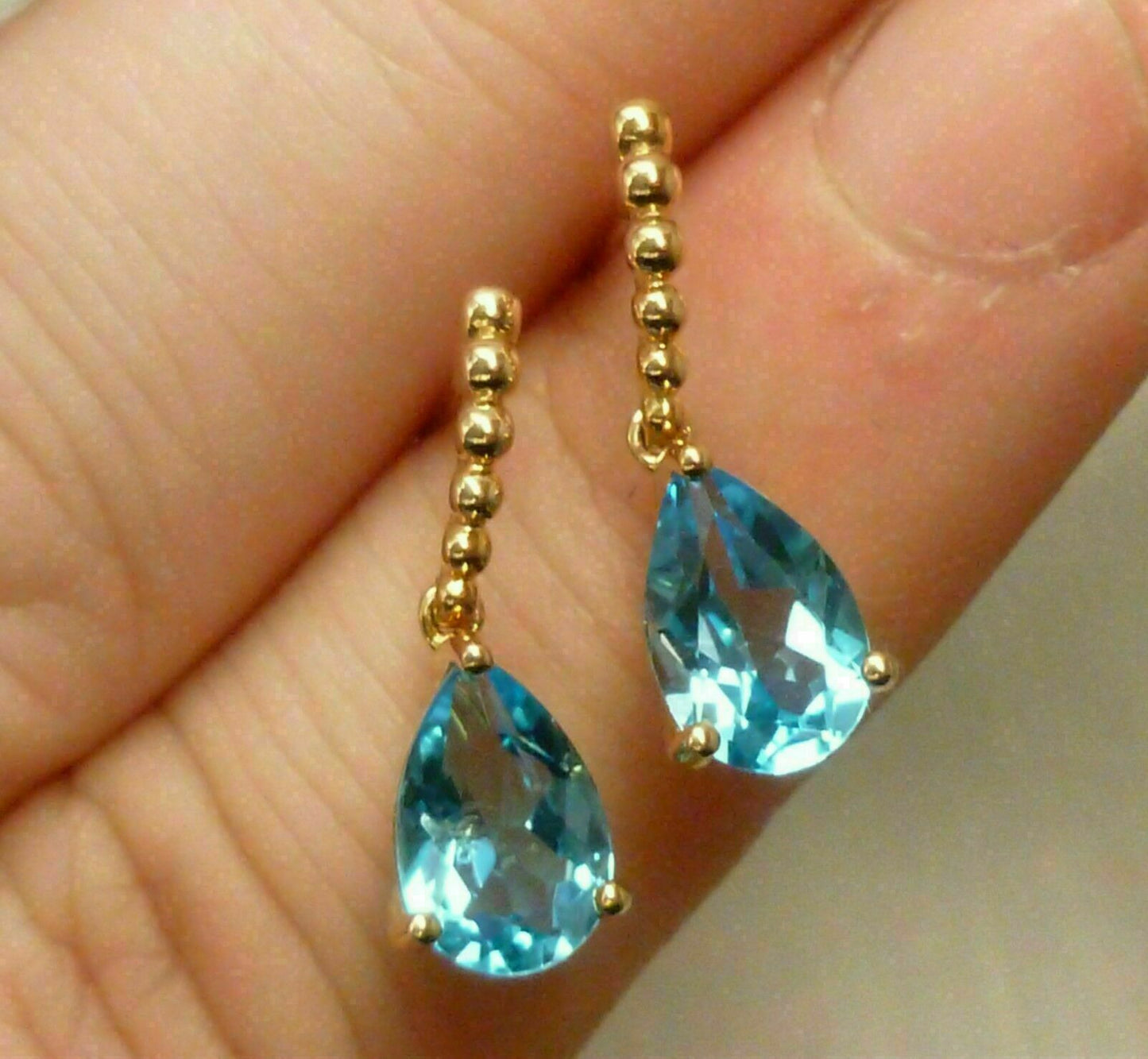 925 Sterling Sliver 3 CT Pear Cut Blue Topaz Drop/Dangle Women's Earrings