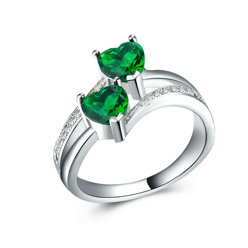 1 CT Heart Cut Green Emerald Diamond Women's 925 Sterling Silver Wedding Ring