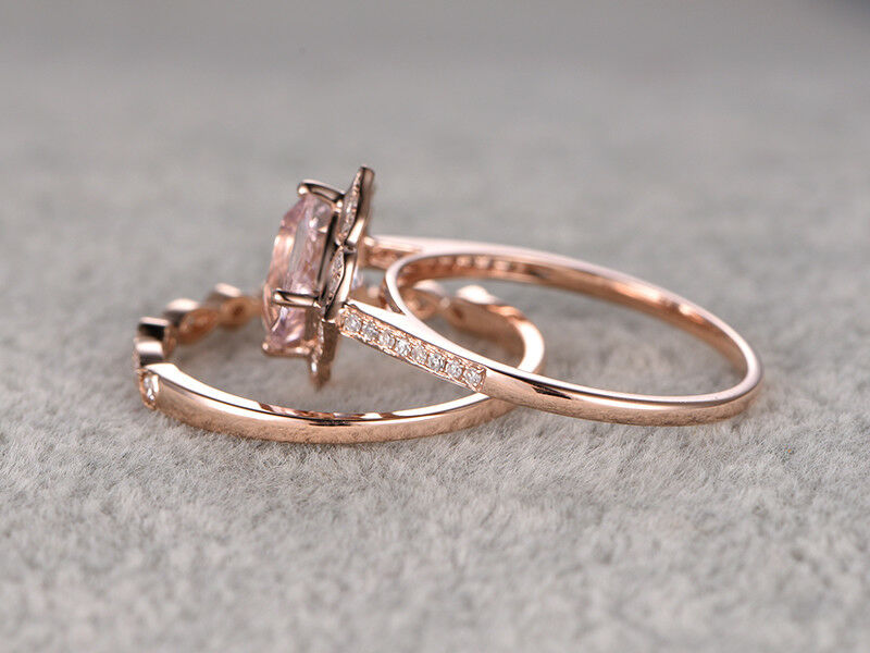 2 CT Cushion Cut Morganite Diamond Halo Wedding Bridal Ring Set 925 Sterling Silver