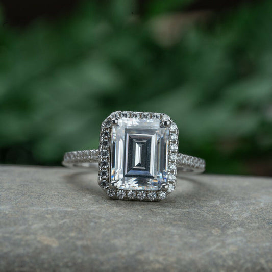 2 CT Emerald Cut Diamond 925 Sterling Sliver Halo Wedding Ring