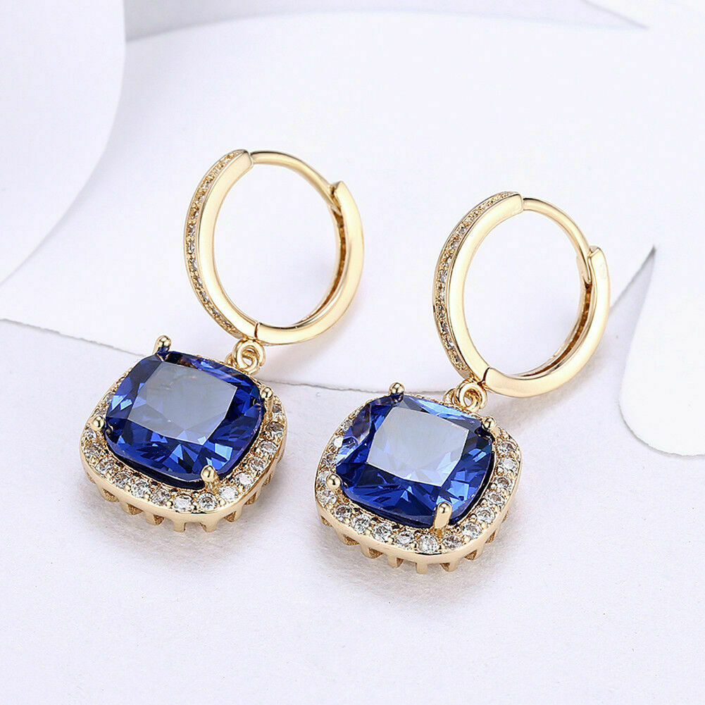 CT Cushion Cut Blue Tanzanite Drop/Dangle Clip-On Earring 925