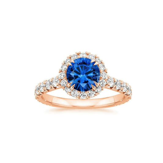 1 CT Round Cut Diamond Engagement Blue Sapphire Ring 925 Sterling Silver