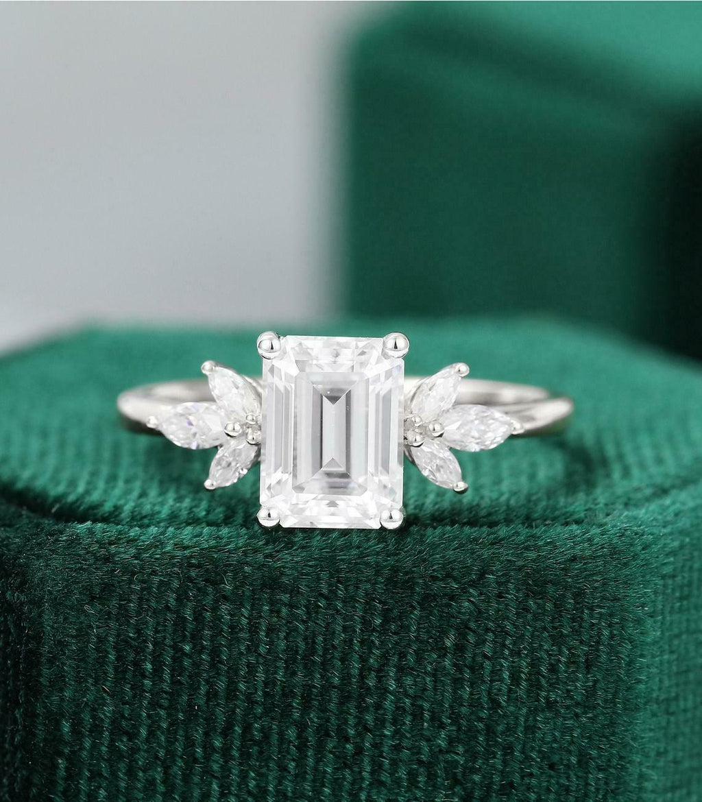 Valentine Special 1.20 CT Emerald Cut 925 Sterling Silver Marquise Ring