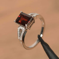 1 CT Emerald Cut Garnet Diamond 925 Sterling Silver Solitaire Anniversary Ring