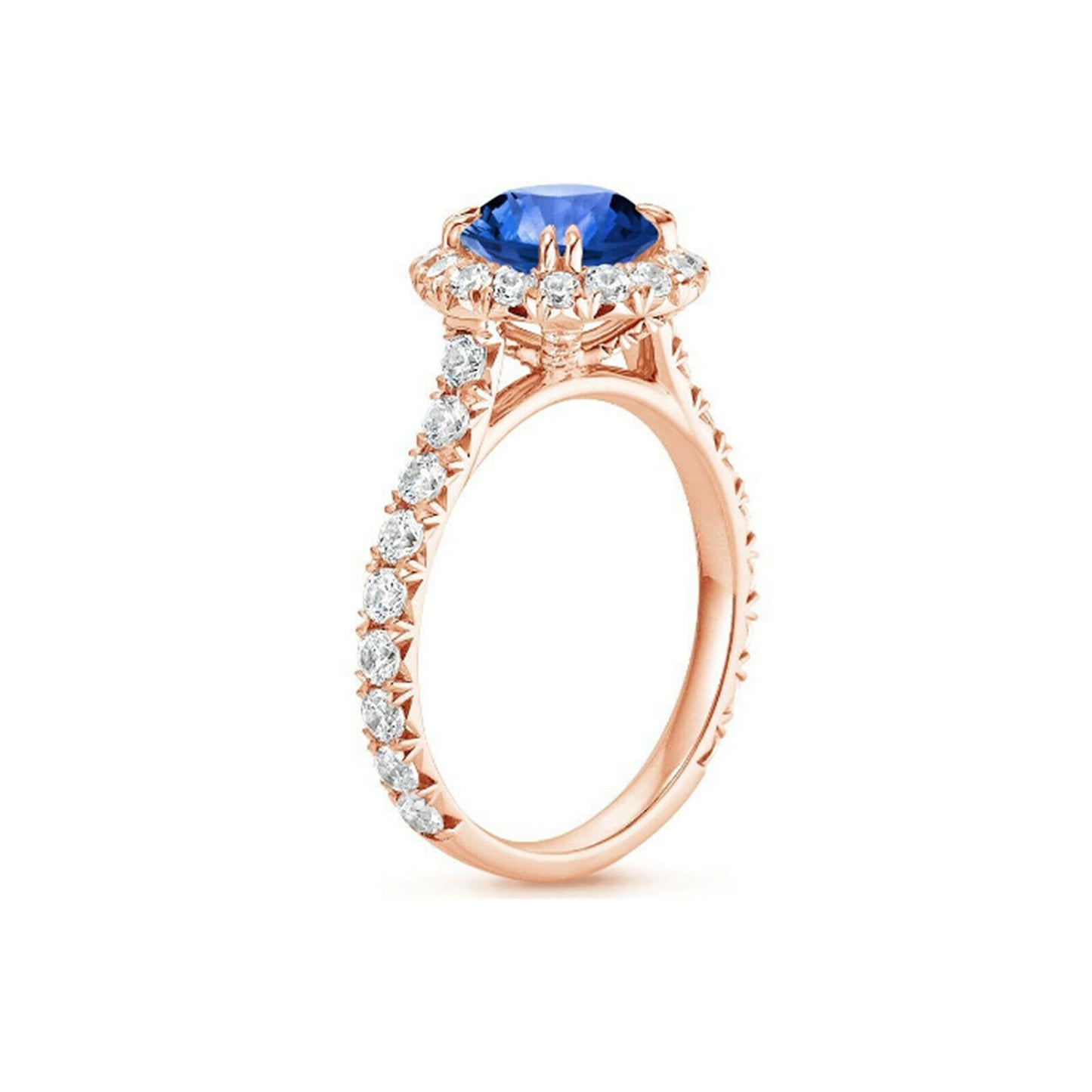 1 CT Round Cut Diamond Engagement Blue Sapphire Ring 925 Sterling Silver