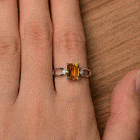 2 CT Emerald Cut Yellow Citrine 925 Sterling Silver Three-Stone Engagement Ring