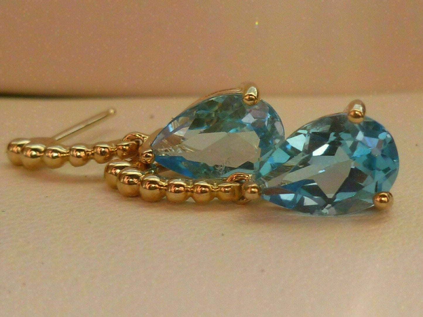 925 Sterling Sliver 3 CT Pear Cut Blue Topaz Drop/Dangle Women's Earrings
