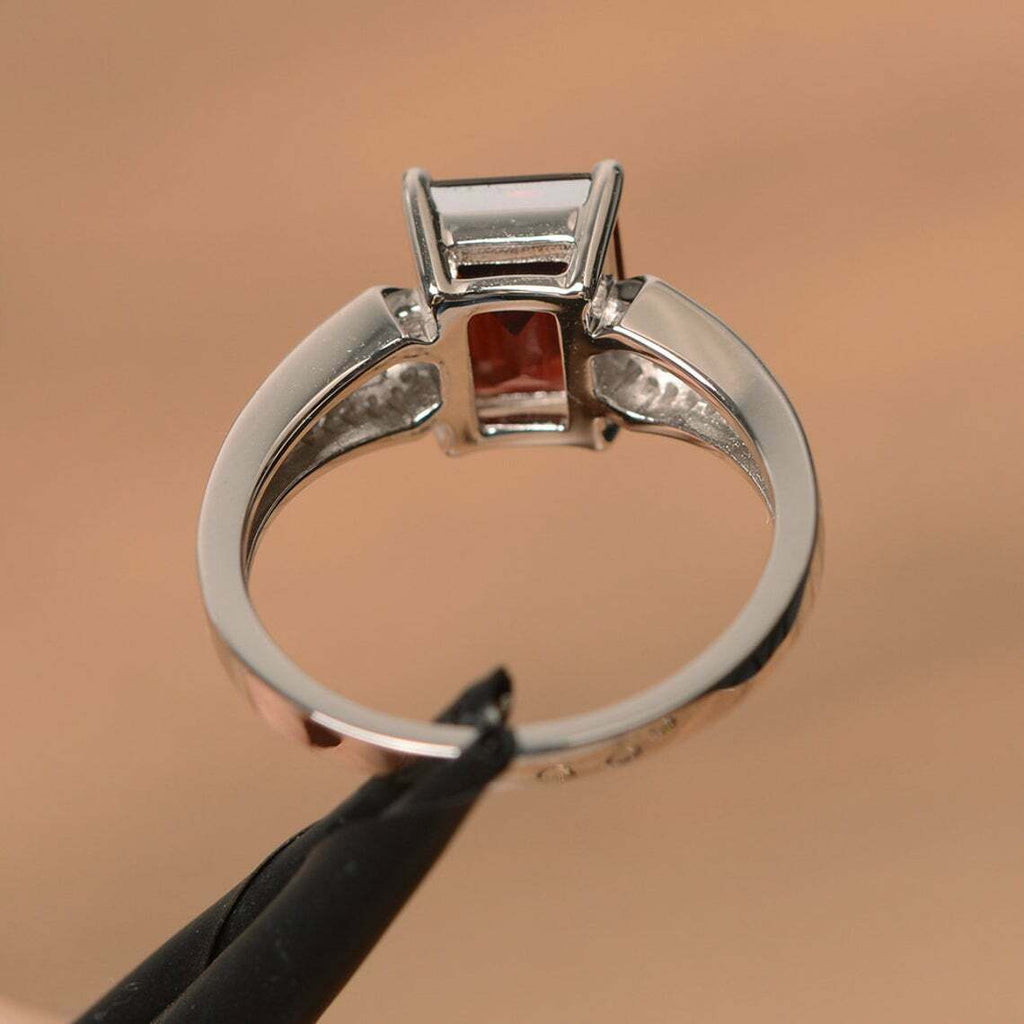 1 CT Emerald Cut Garnet Diamond 925 Sterling Silver Solitaire Anniversary Ring