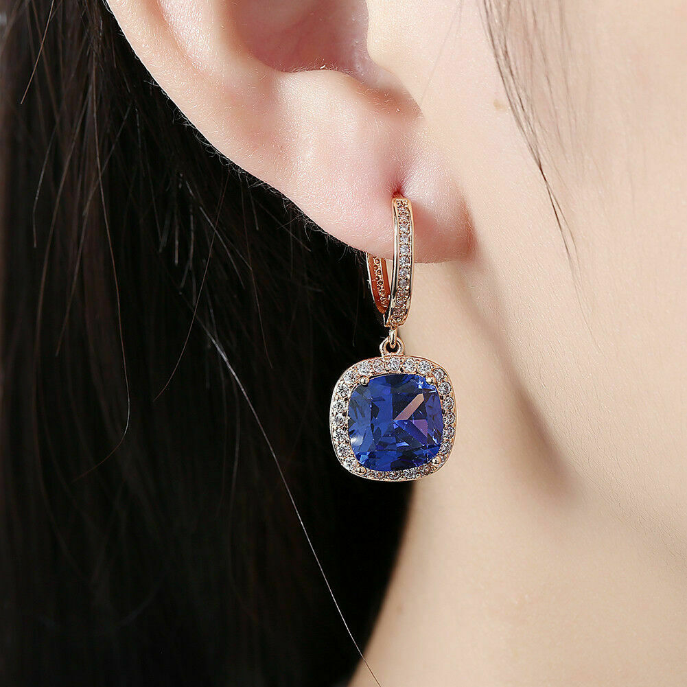 3 CT Cushion Cut Blue Tanzanite Drop/Dangle Clip-On Earring 925 Sterling Silver
