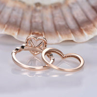 3 CT Heart Cut Morganite Bridal Halo Engagement Ring Set 925 Sterling Silver