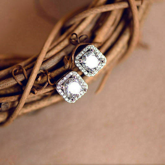 925 Sterling Silver 4 CT Round Cut Simulated Halo Stud Earrings
