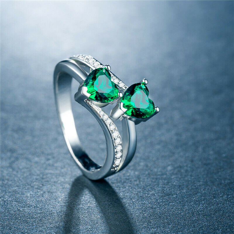 1 CT Heart Cut Green Emerald Diamond Women's 925 Sterling Silver Wedding Ring
