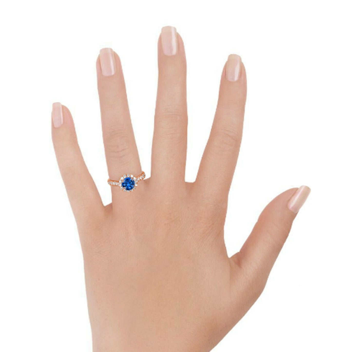 1 CT Round Cut Diamond Engagement Blue Sapphire Ring 925 Sterling Silver