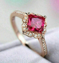 1 CT Cushion Cut Pink Sapphire Diamond Halo Engagement Ring 925 Sterling Silver