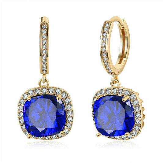 3 CT Cushion Cut Blue Tanzanite Drop/Dangle Clip-On Earring 925 Sterling Silver