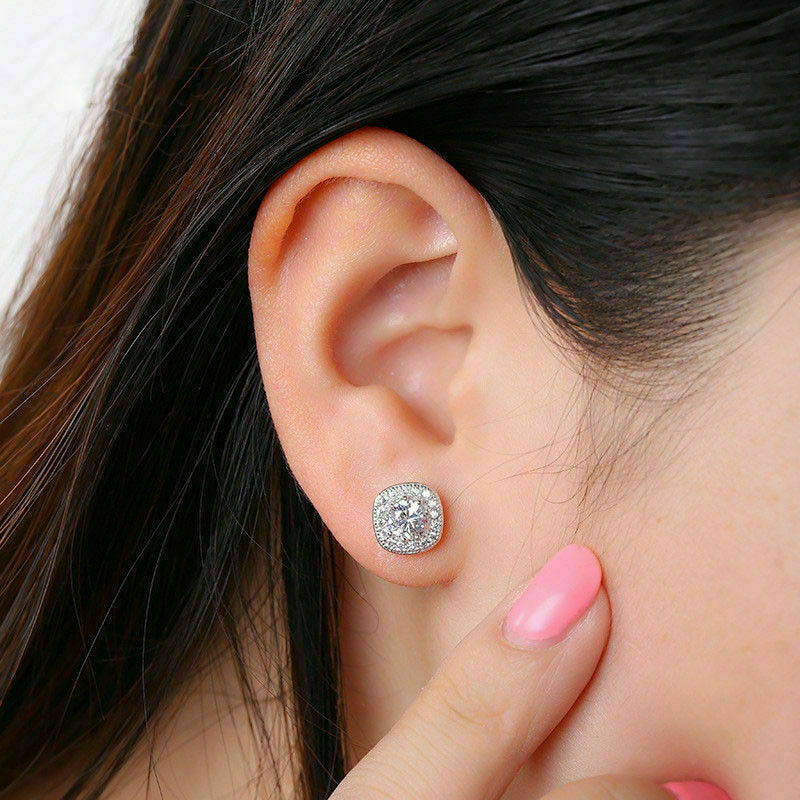 925 Sterling Silver 4 CT Round Cut Simulated Halo Stud Earrings