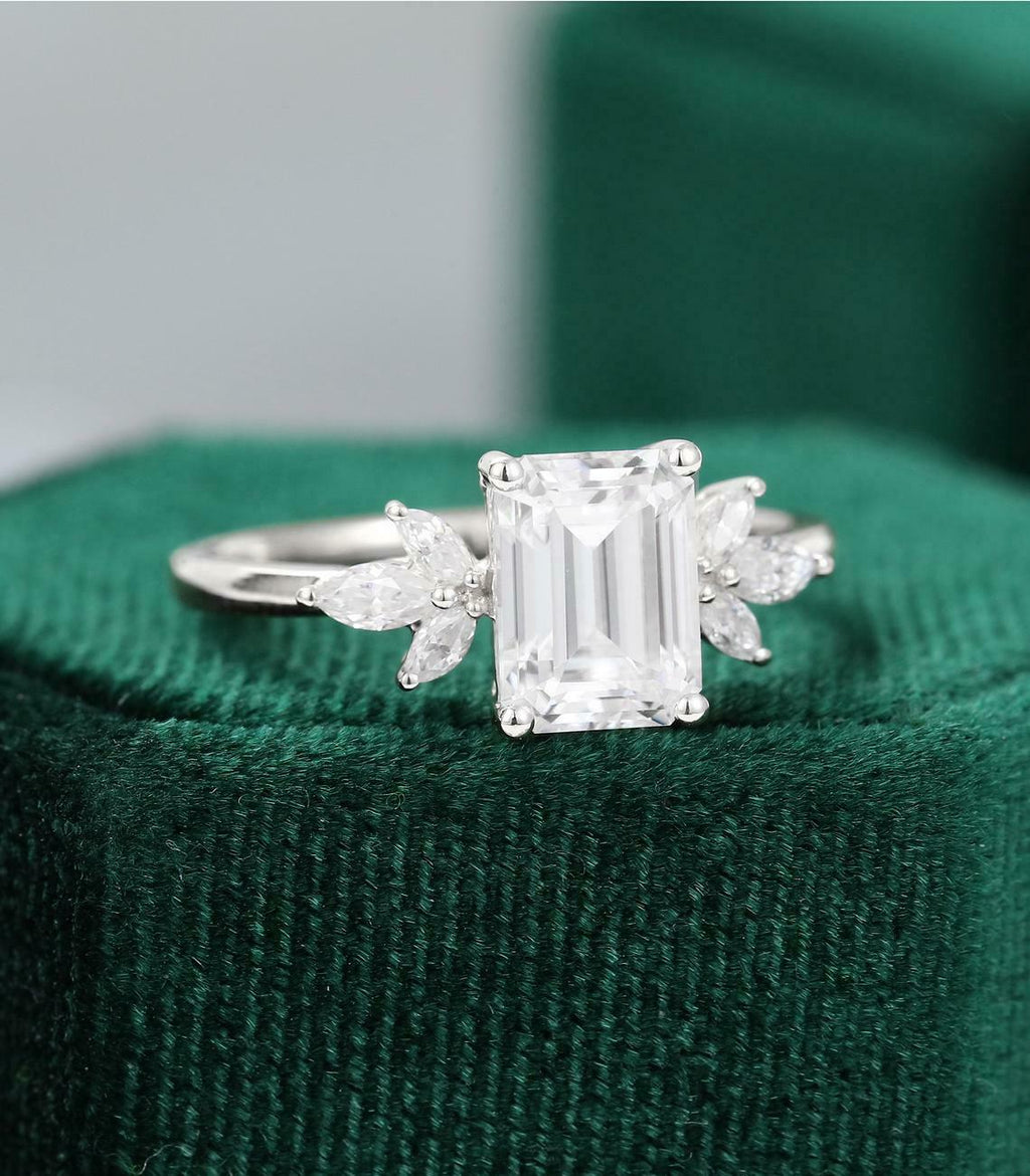 Valentine Special 1.20 CT Emerald Cut 925 Sterling Silver Marquise Ring