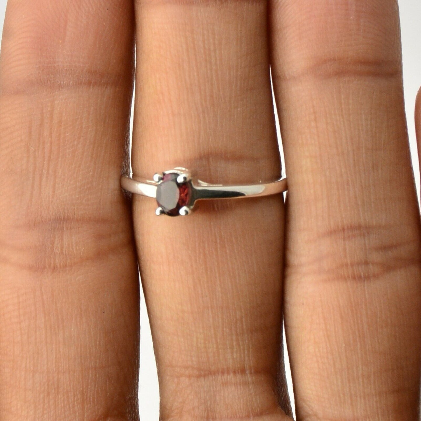 0.75 CT Round Cut Red Garnet Diamond 925 Sterling Silver Solitaire Ring