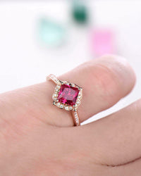 1 CT Cushion Cut Pink Sapphire Diamond Halo Engagement Ring 925 Sterling Silver