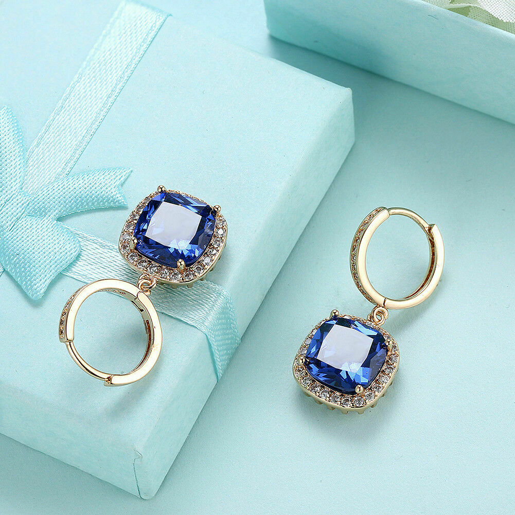 3 CT Cushion Cut Blue Tanzanite Drop/Dangle Clip-On Earring 925 Sterling Silver