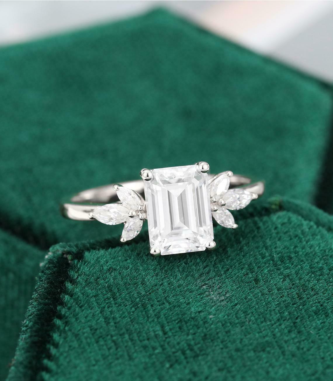 Valentine Special 1.20 CT Emerald Cut 925 Sterling Silver Marquise Ring