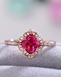 1 CT Cushion Cut Pink Sapphire Diamond Halo Engagement Ring 925 Sterling Silver