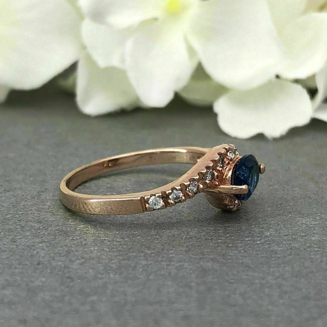 925 Sterling Silver 1 CT Oval Cut Blue Sapphire Accents Solitaire Engagement Ring