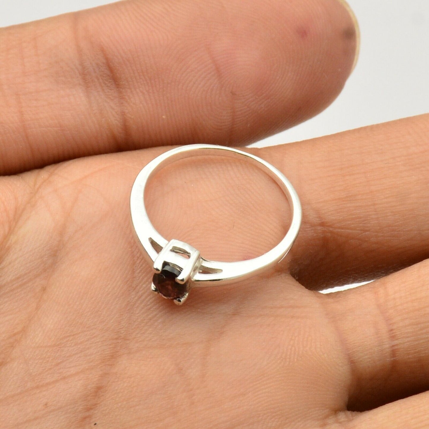 0.75 CT Round Cut Red Garnet Diamond 925 Sterling Silver Solitaire Ring