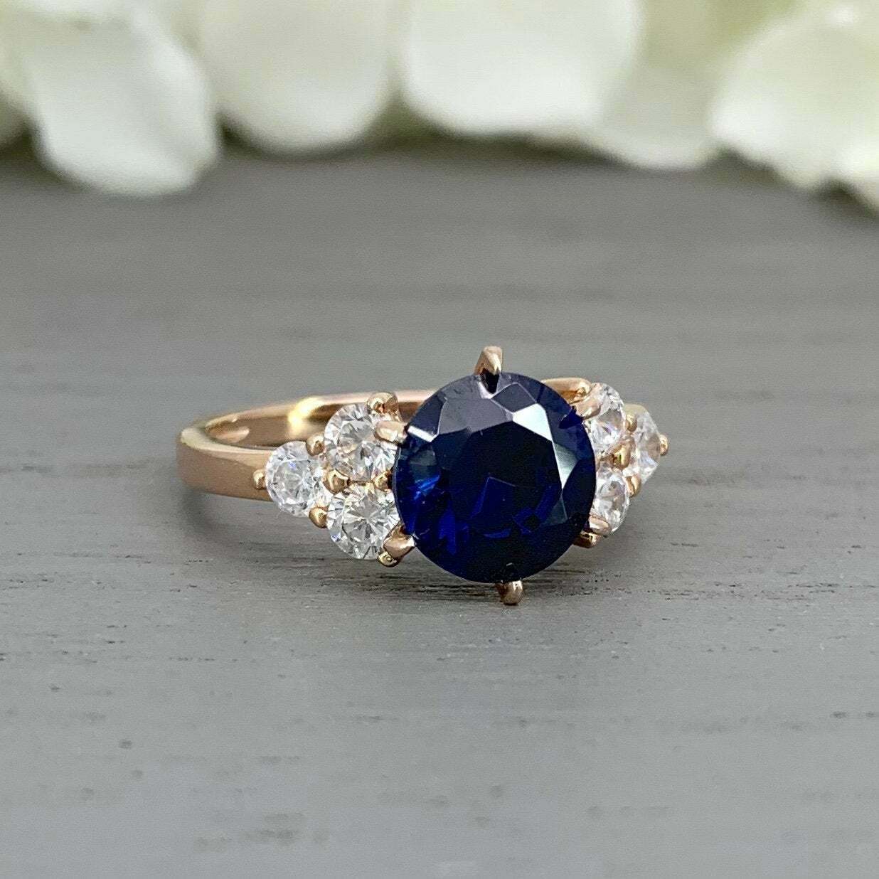 2 CT Round Cut Blue Sapphire Beautiful Halo Engagement Ring 925 Sterling Silver