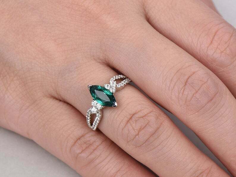 2 CT Marquise Cut Emerald Diamond 925 Sterling Silver Engagement Wedding Ring