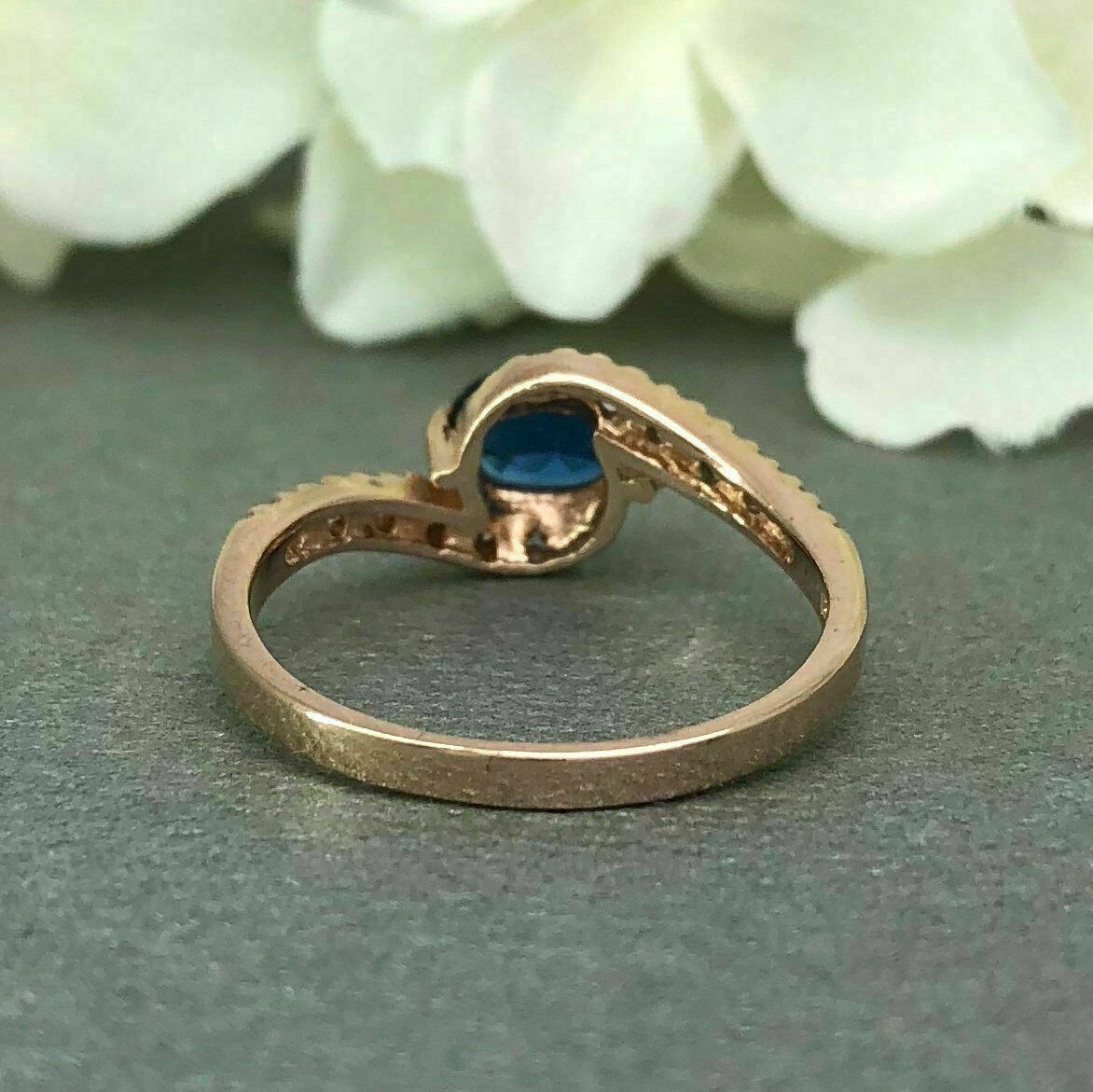 925 Sterling Silver 1 CT Oval Cut Blue Sapphire Accents Solitaire Engagement Ring