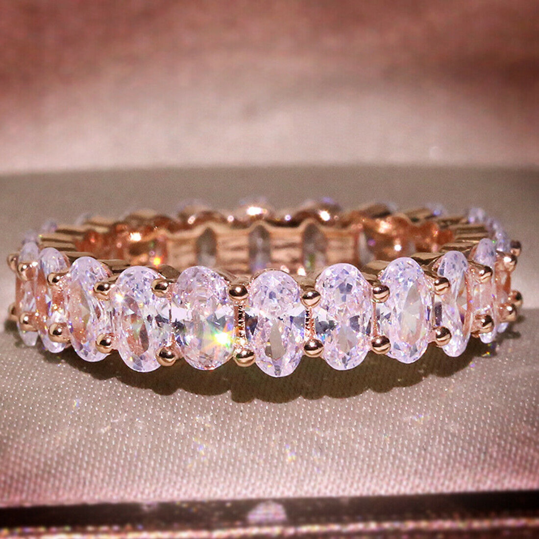2 CT Oval Cut Diamond Wedding Band Ring 14K Rose Gold Over On 925 Sterling Silver