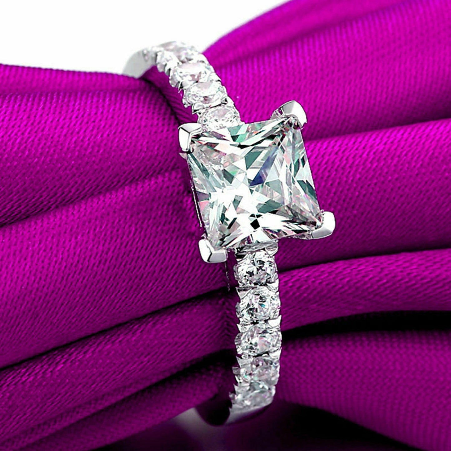 1.30 CT Princess Cut Diamond 925 Sterling Silver Women's Promise Ring