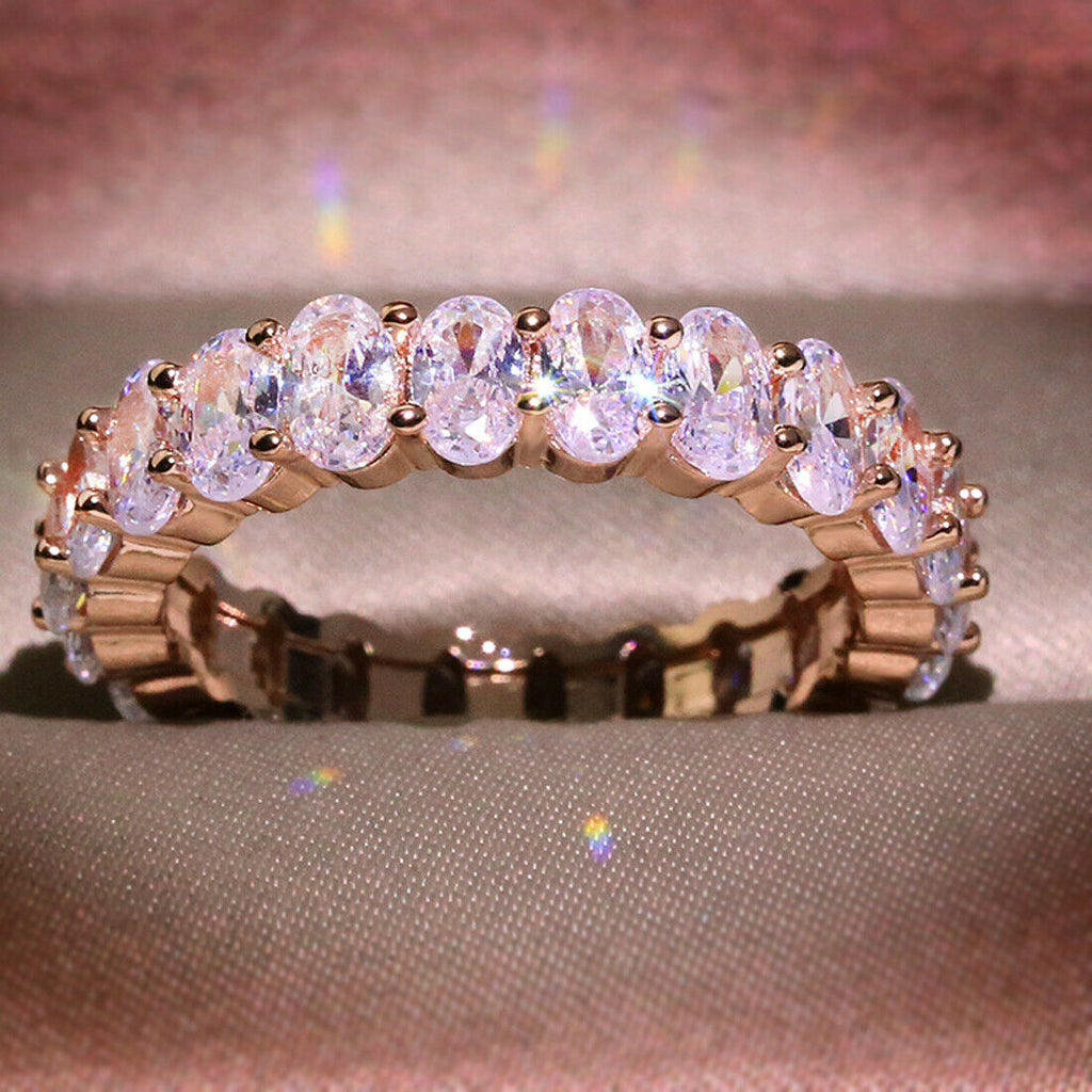 2 CT Oval Cut Diamond Wedding Band Ring 14K Rose Gold Over On 925 Sterling Silver